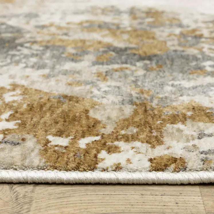 8' X 11' Beige And Gray Abstract Distressed Area Rug With Fringe