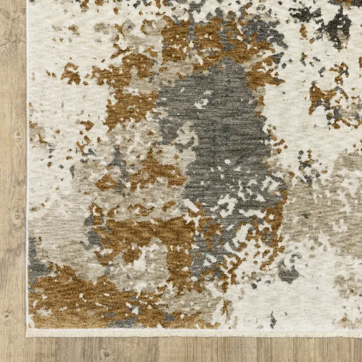 8' X 11' Beige And Gray Abstract Distressed Area Rug With Fringe