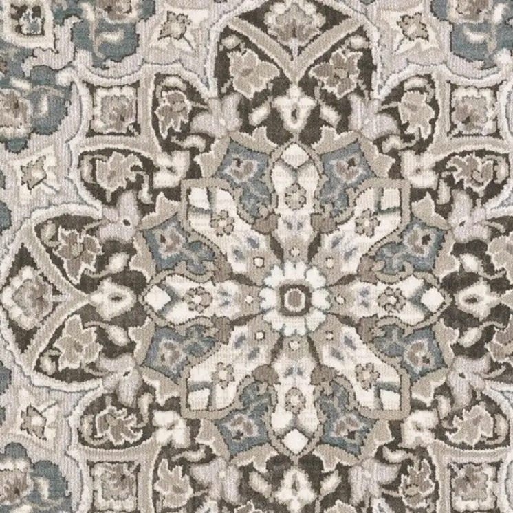 10' X 13' Brown And Blue Medallion Area Rug