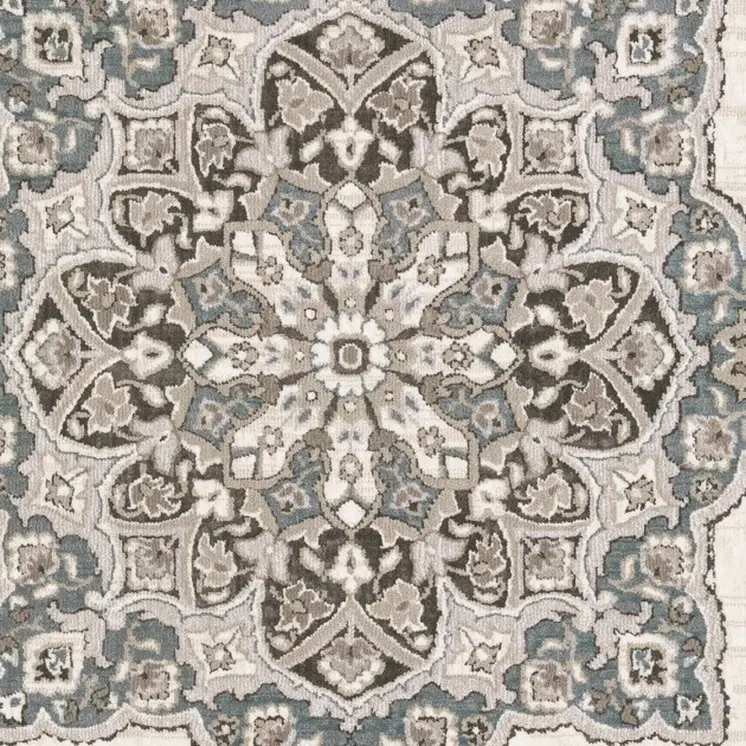 10' X 13' Brown And Blue Medallion Area Rug
