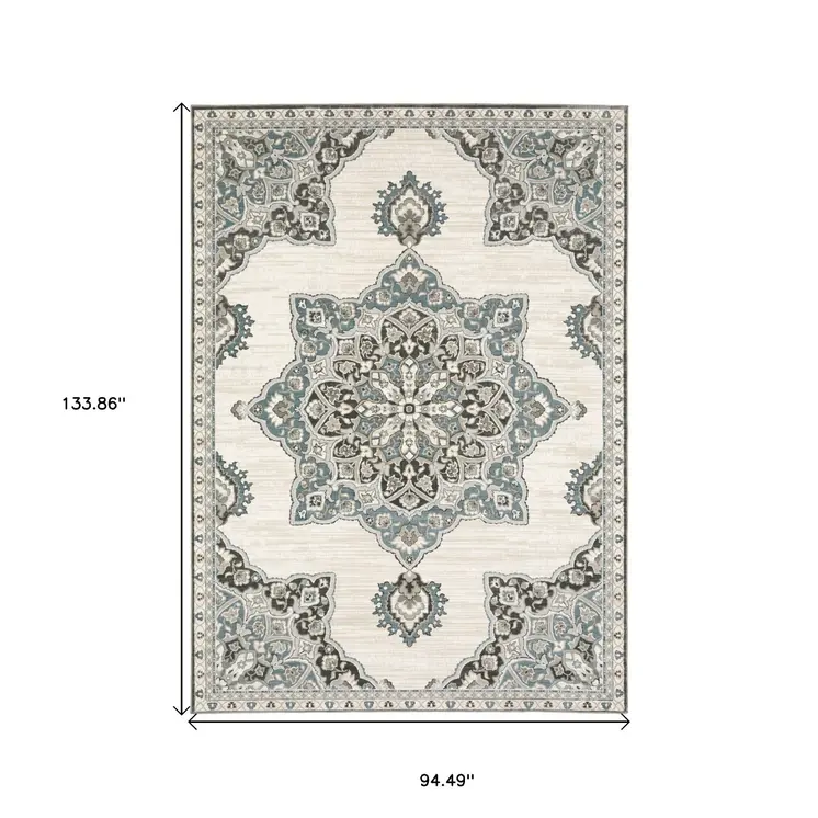 8' X 11' Brown And Blue Medallion Area Rug