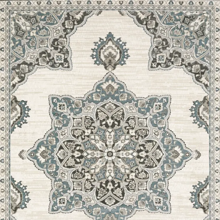 8' X 11' Brown And Blue Medallion Area Rug