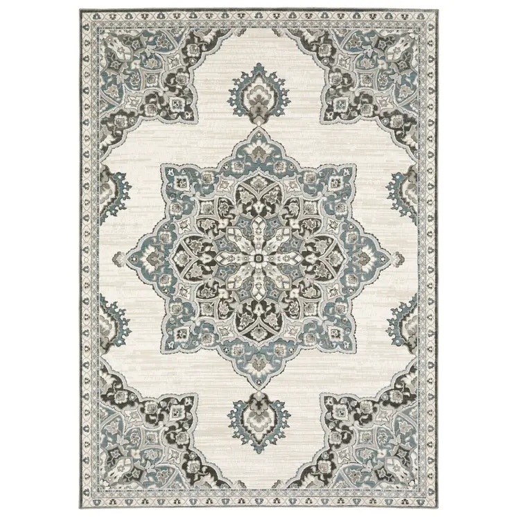 8' X 11' Brown And Blue Medallion Area Rug