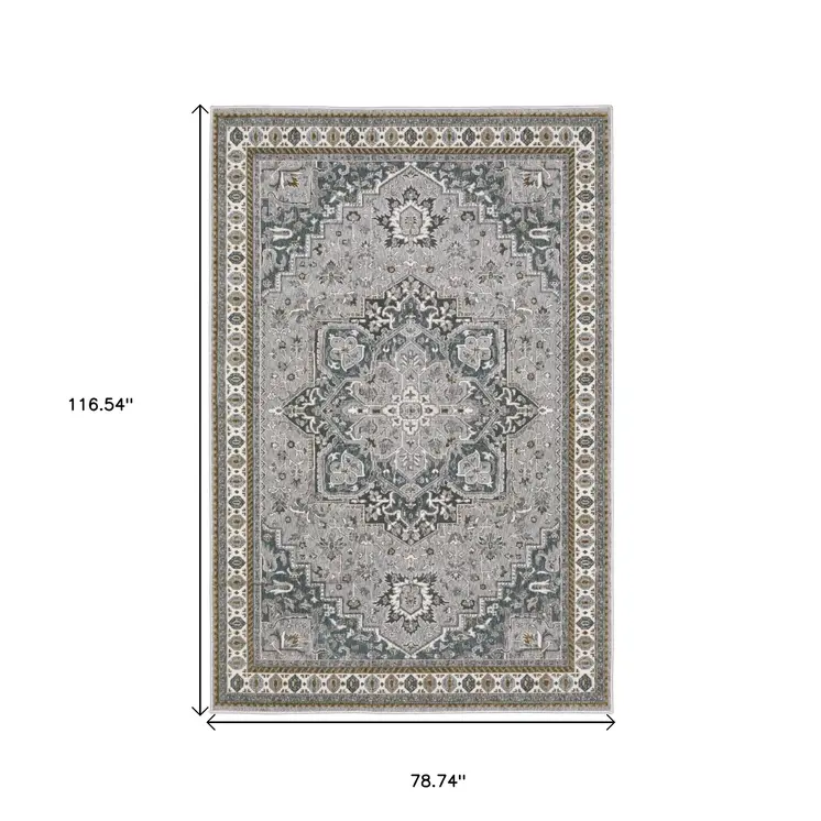 7' X 10' Brown And Blue Medallion Area Rug