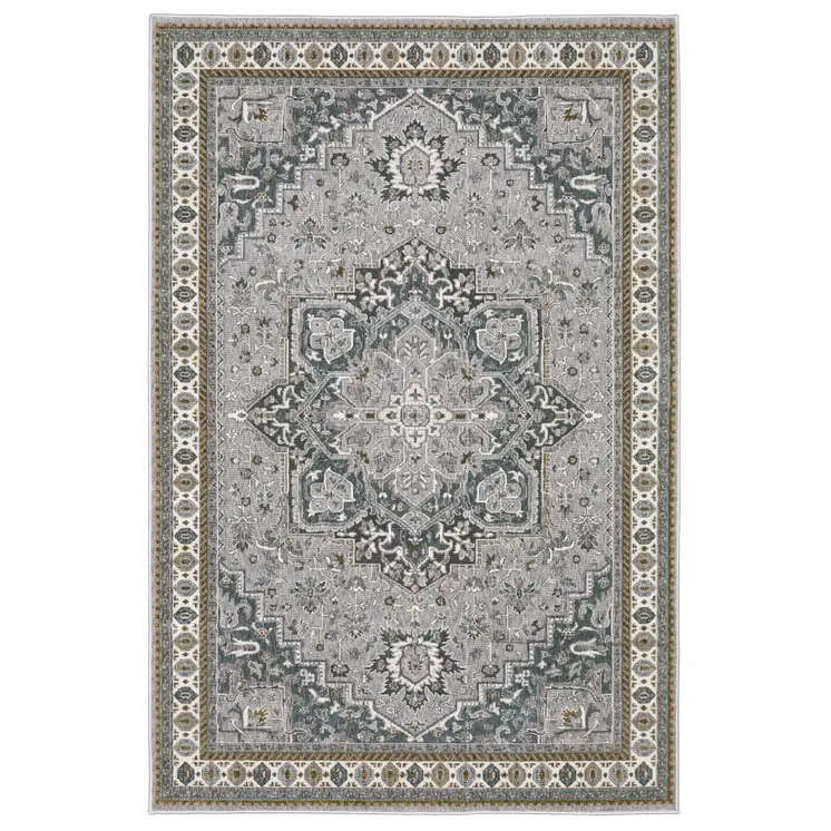 7' X 10' Brown And Blue Medallion Area Rug