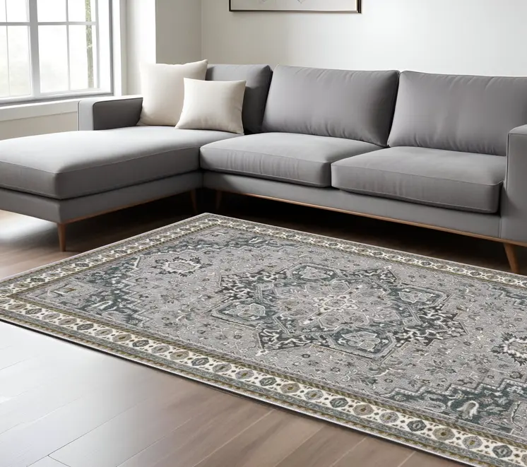 7' X 10' Brown And Blue Medallion Area Rug