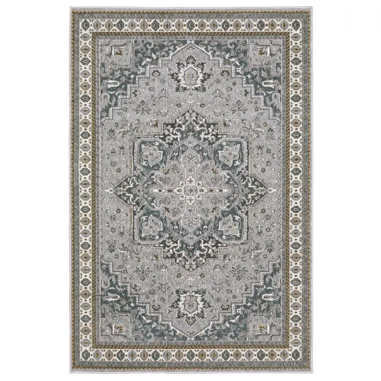 7' X 10' Brown And Blue Medallion Area Rug