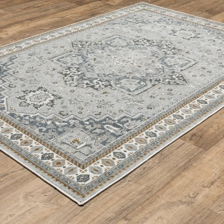 7' X 10' Brown And Blue Medallion Area Rug