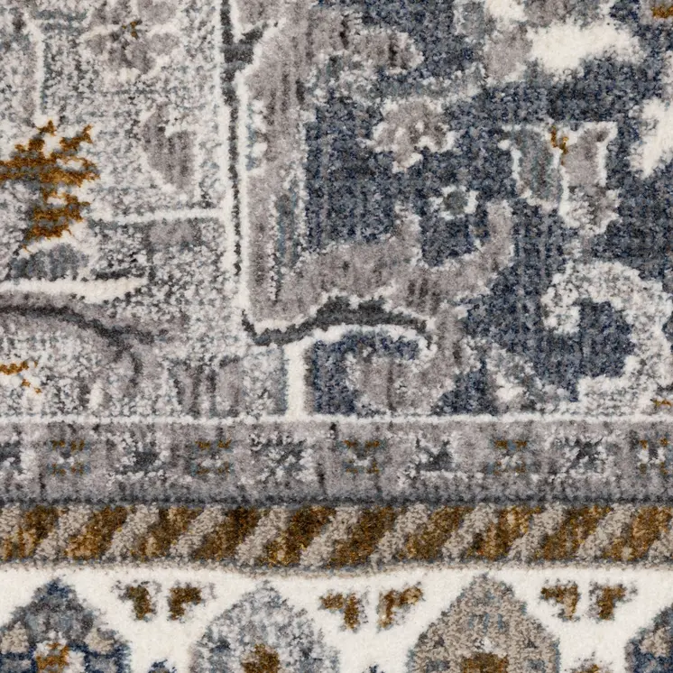 7' X 10' Brown And Blue Medallion Area Rug