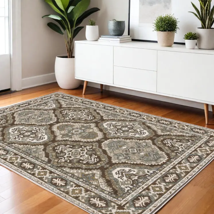 4' X 6' Blue And Gray Medallion Area Rug