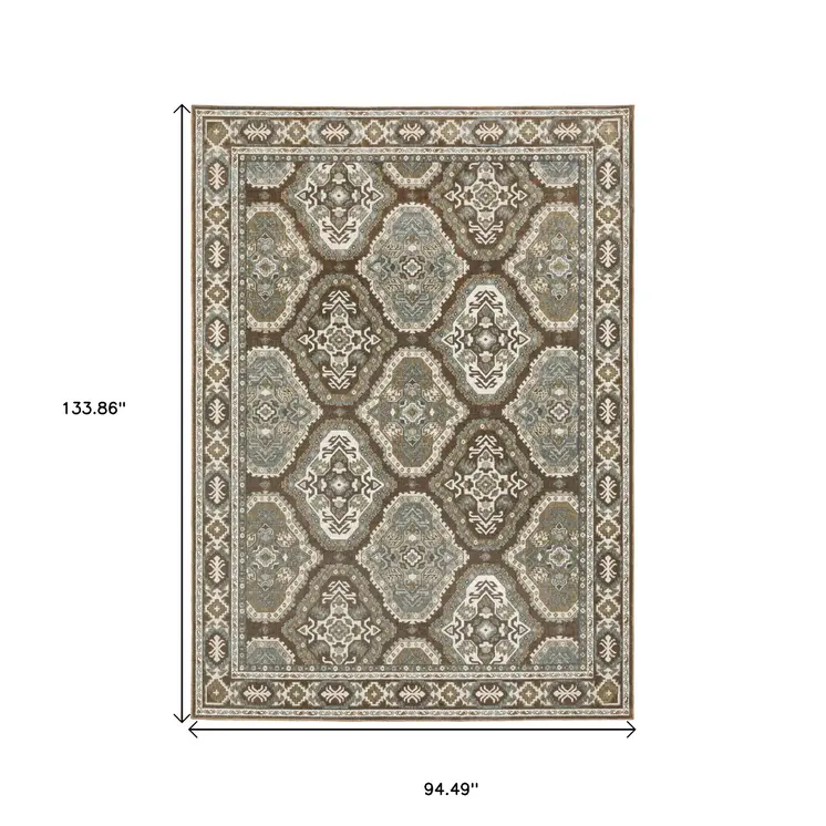8' X 11' Ivory And Blue Medallion Area Rug