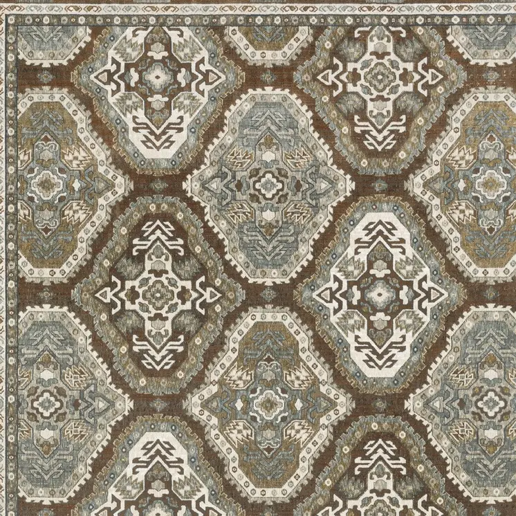 8' X 11' Ivory And Blue Medallion Area Rug