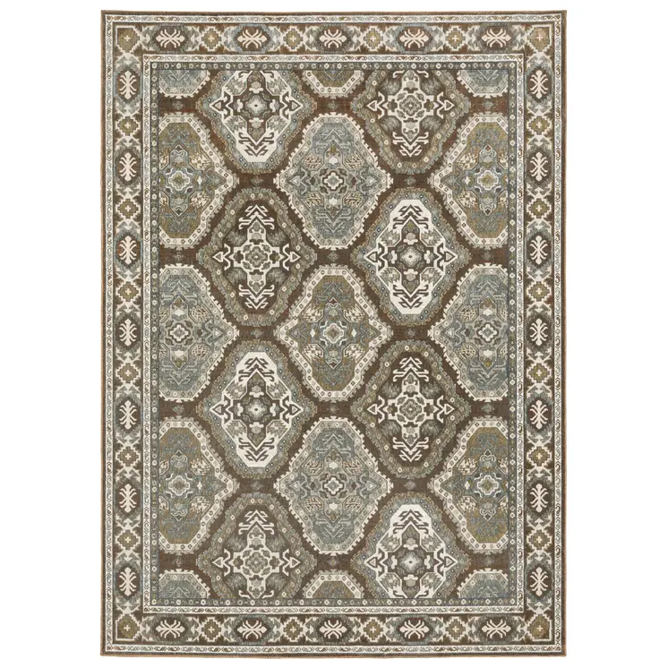 8' X 11' Ivory And Blue Medallion Area Rug