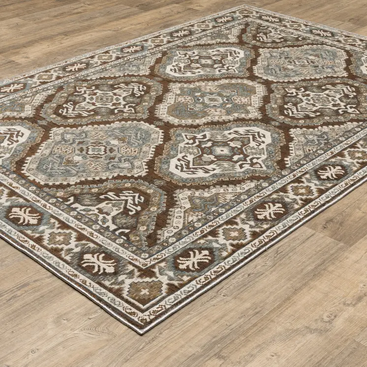 8' X 11' Ivory And Blue Medallion Area Rug