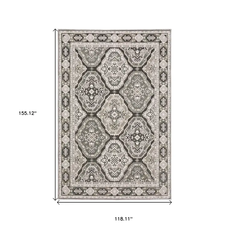 10' X 13' Blue Ivory And Charcoal Medallion Area Rug