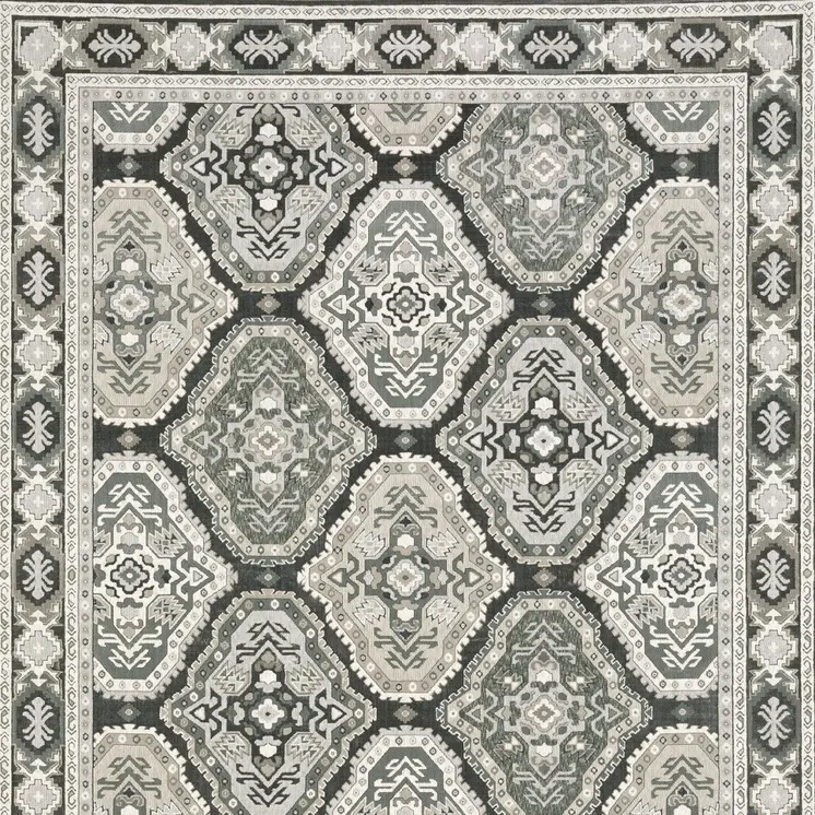 8' X 11' Blue Ivory And Charcoal Medallion Area Rug