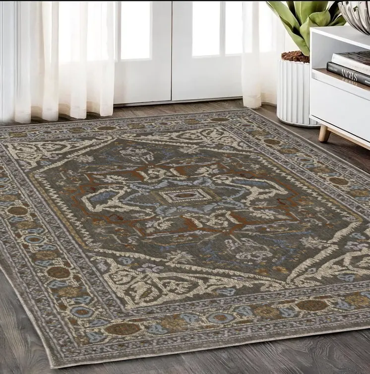 5' X 8' Blue And Green Medallion Area Rug
