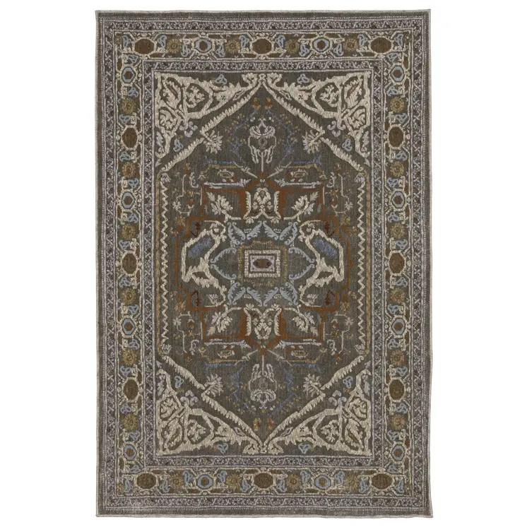 4' X 6' Blue Green And Ivory Medallion Area Rug
