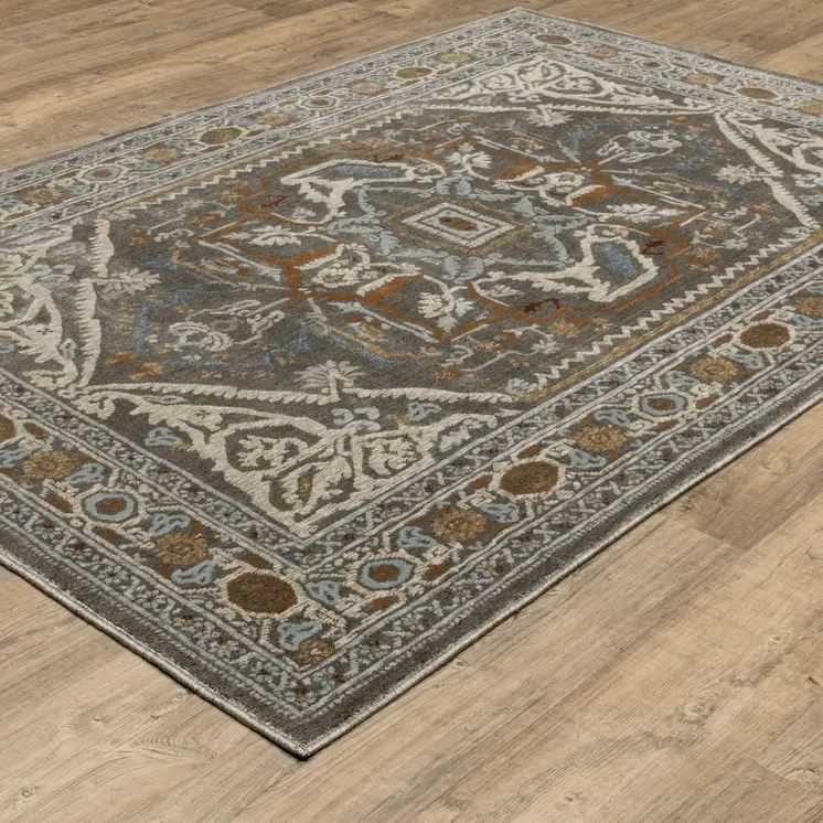 4' X 6' Blue Green And Ivory Medallion Area Rug
