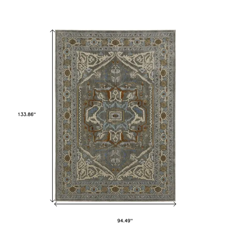 8' X 11' Blue And Green Medallion Area Rug