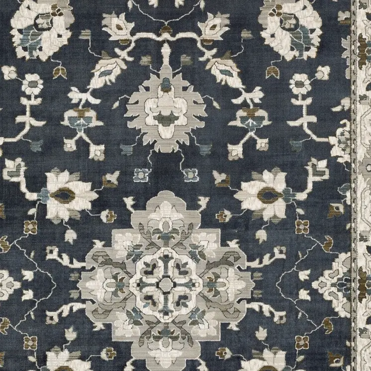 10' X 13' Blue Ivory And Gray Oriental Area Rug