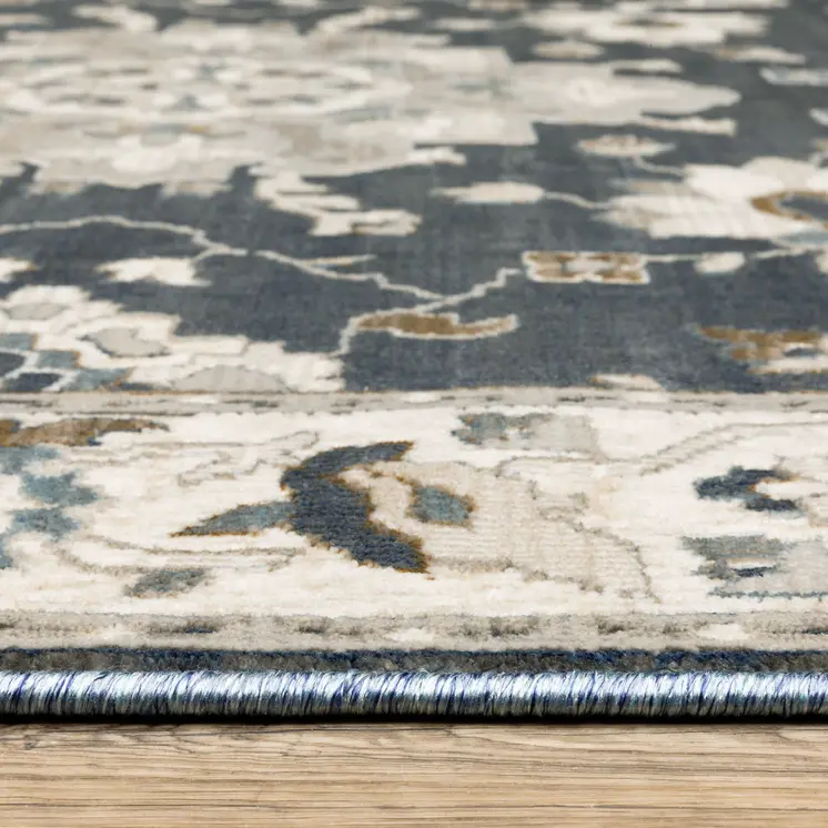 10' X 13' Blue Ivory And Gray Oriental Area Rug