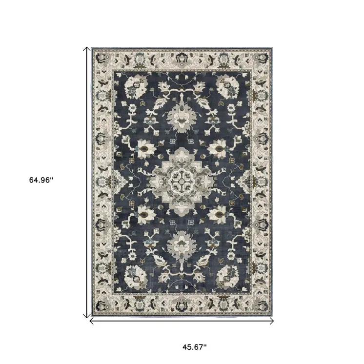 4' X 6' Blue Oriental Area Rug