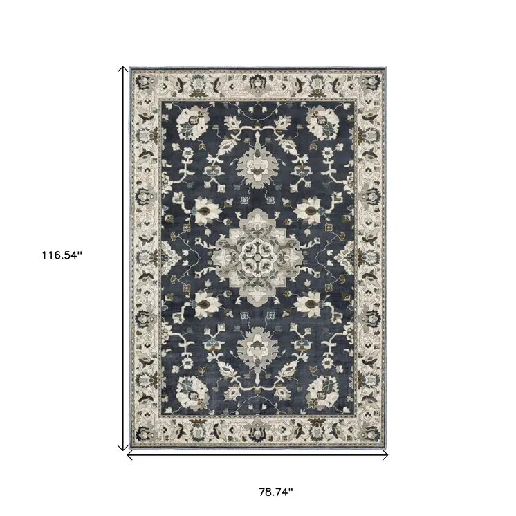 7' X 10' Blue Oriental Area Rug
