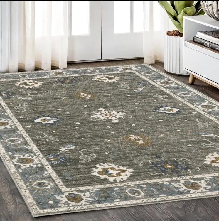 5' X 8' Blue Ivory And Gray Oriental Area Rug