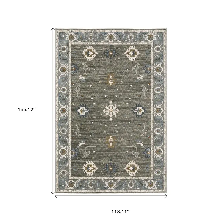 10' X 13' Blue Ivory And Gray Oriental Area Rug
