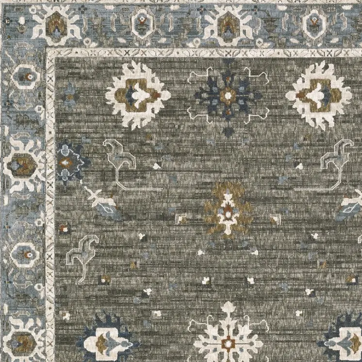 4' X 6' Blue Ivory And Gray Oriental Area Rug