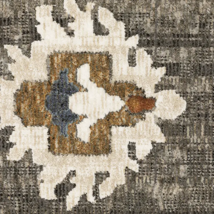 7' X 10' Blue Ivory And Gray Oriental Area Rug