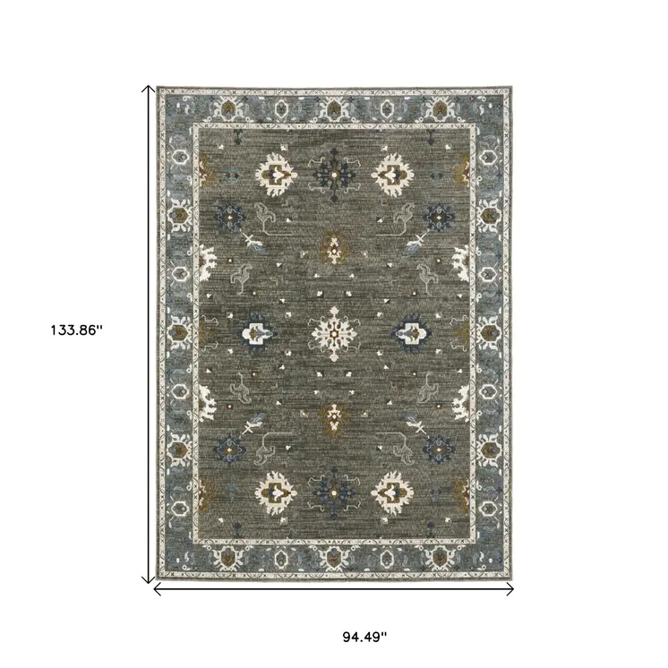 8' X 11' Blue Ivory And Gray Oriental Area Rug