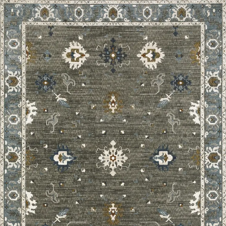 8' X 11' Blue Ivory And Gray Oriental Area Rug