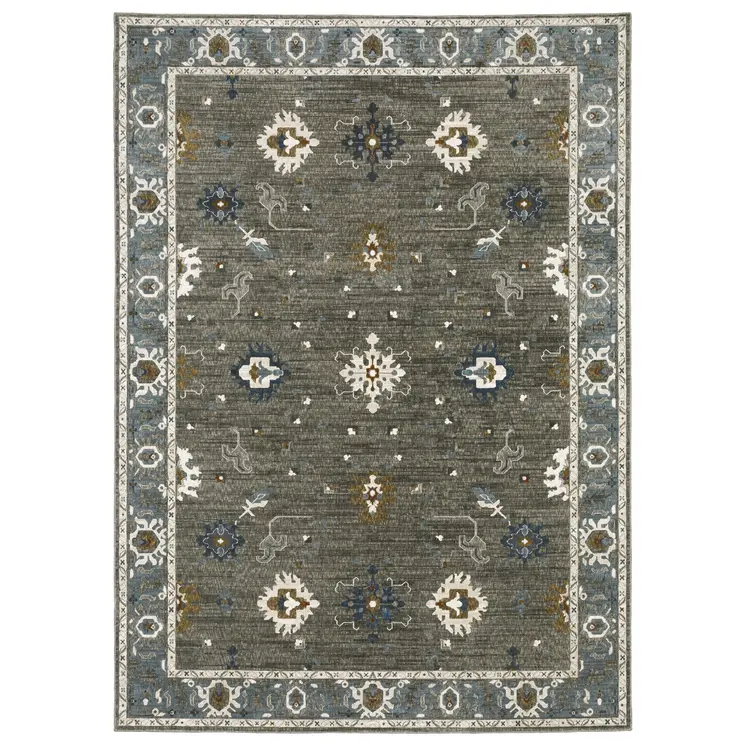 8' X 11' Blue Ivory And Gray Oriental Area Rug
