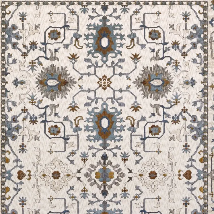 5' X 8' Ivory Burnt Orange And Blue Oriental Area Rug