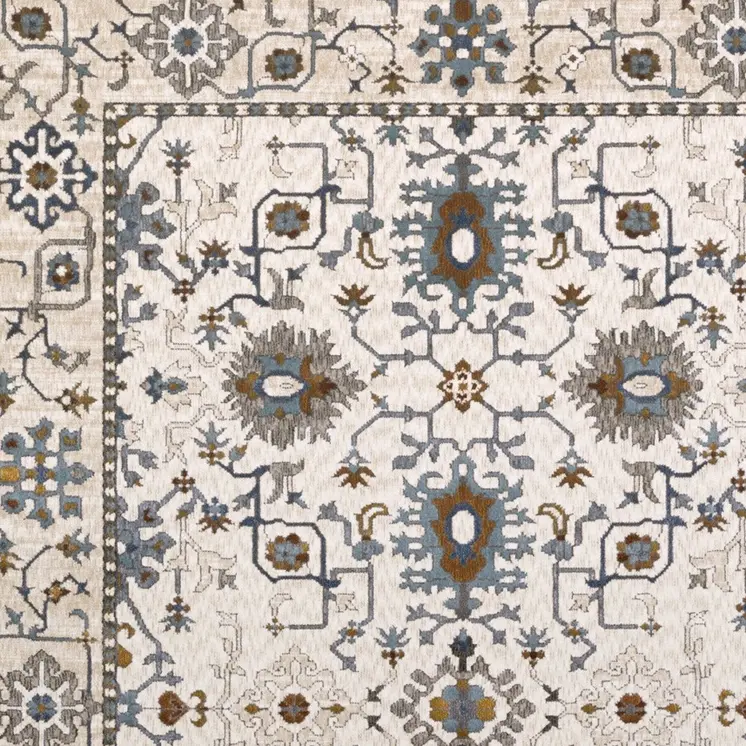 4' X 6' Ivory Burnt Orange And Blue Oriental Area Rug