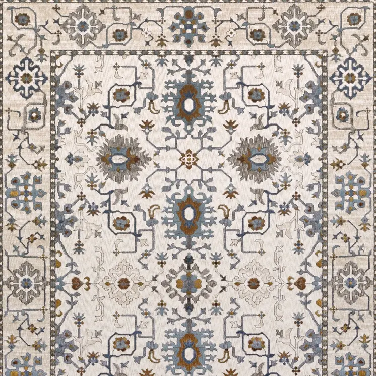 4' X 6' Ivory Burnt Orange And Blue Oriental Area Rug