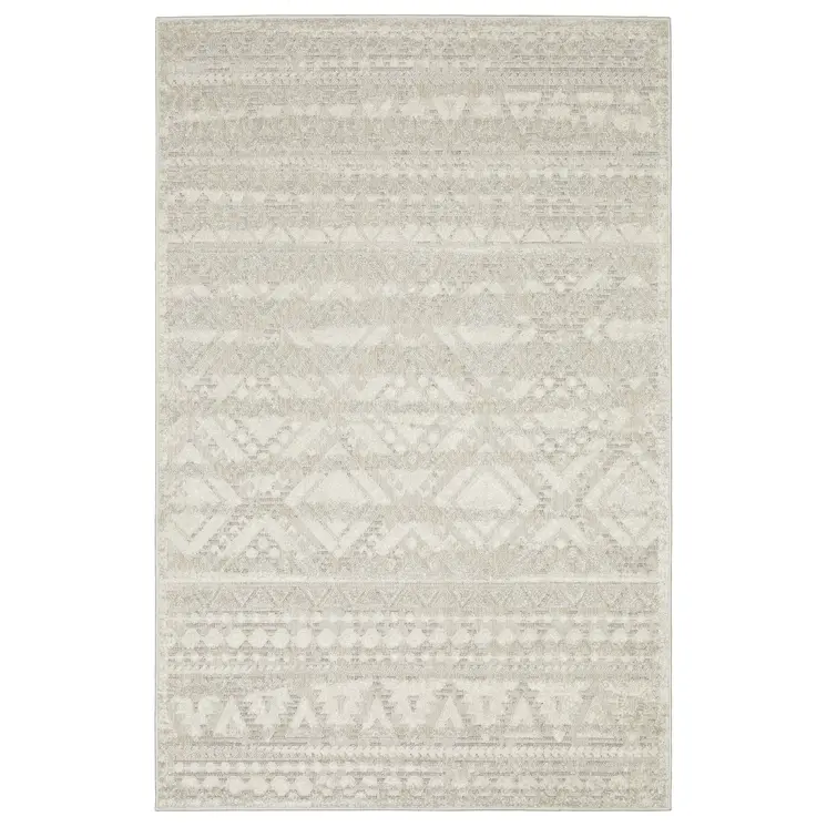 5' X 8' Beige And Ivory Tribal Area Rug