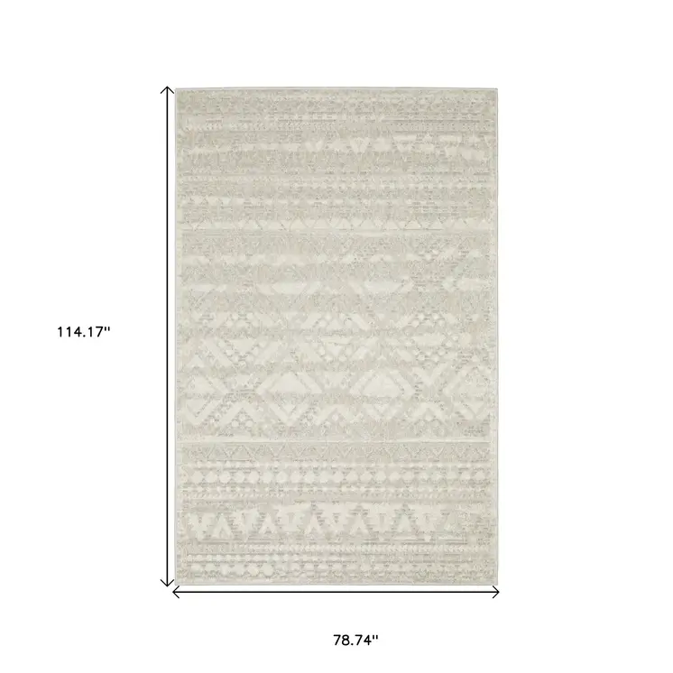 7' X 10' Beige And Ivory Tribal Area Rug