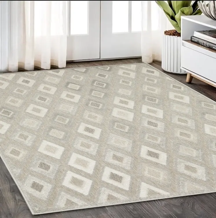 5' X 8' Beige And Gray Diamond Area Rug