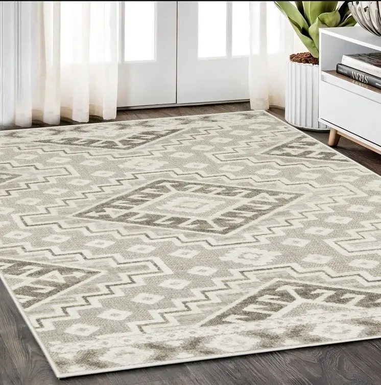 5' X 8' Beige And Brown Tribal Area Rug