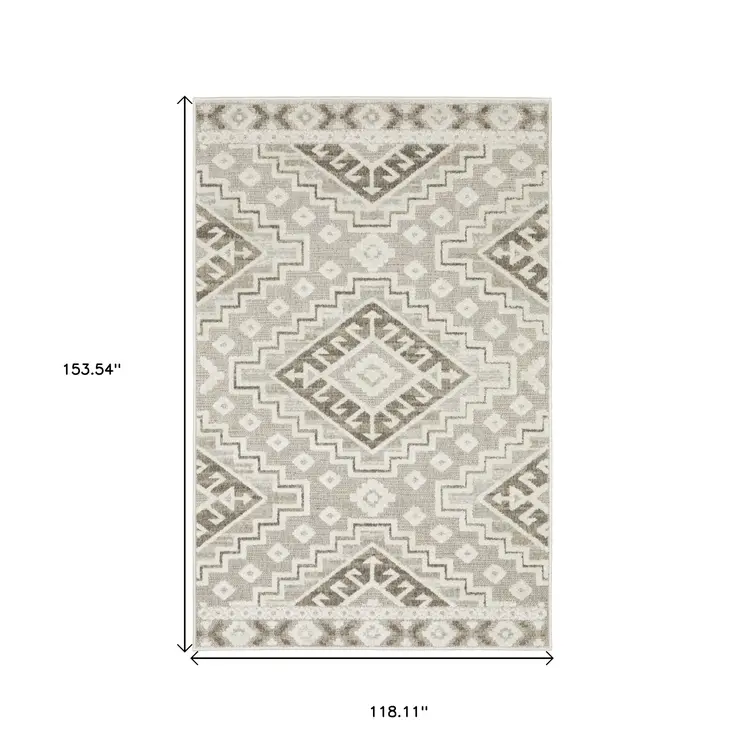 10' X 13' Beige And Brown Tribal Area Rug