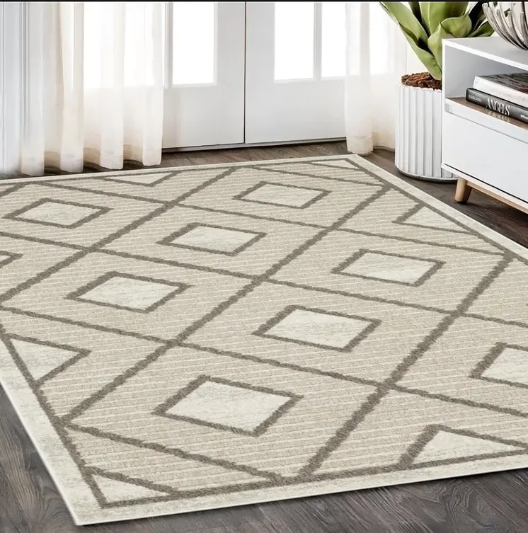 5' X 8' Beige And Brown Geometric Area Rug