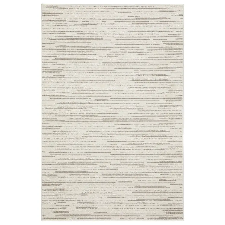 7' X 10' Ivory And Brown Striped Distressed Area Rug