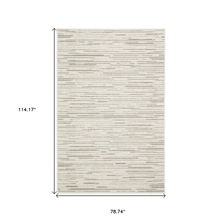 7' X 10' Ivory And Brown Striped Distressed Area Rug
