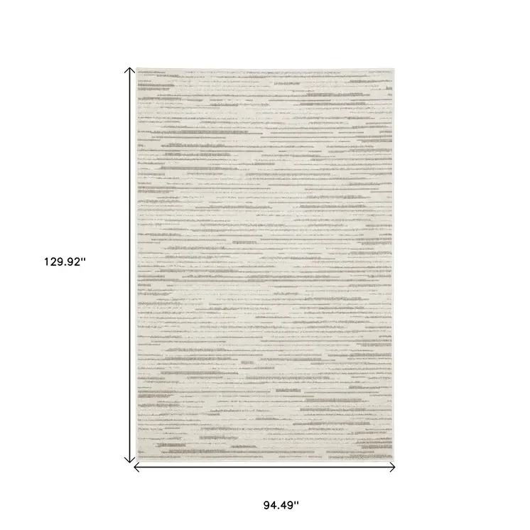 8' X 11' Ivory And Brown Striped Distressed Area Rug