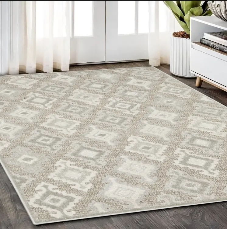 5' X 8' Beige And Gray Oriental Area Rug