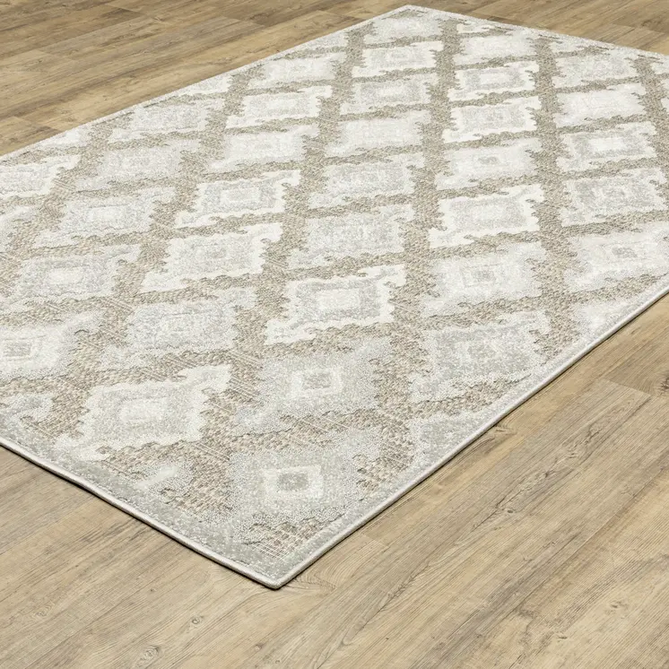 5' X 8' Beige And Gray Oriental Area Rug