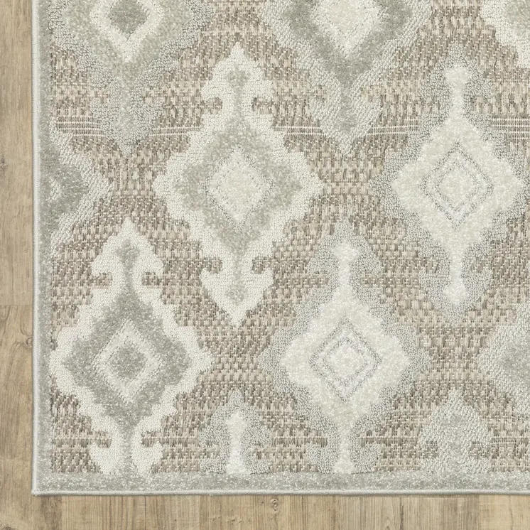 5' X 8' Beige And Gray Oriental Area Rug